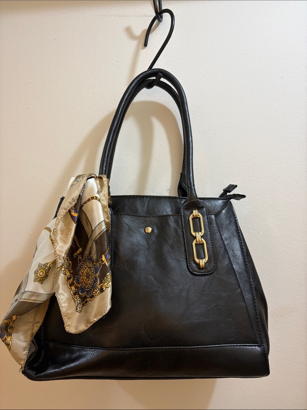 Classic Black Satchel with Gold Accents